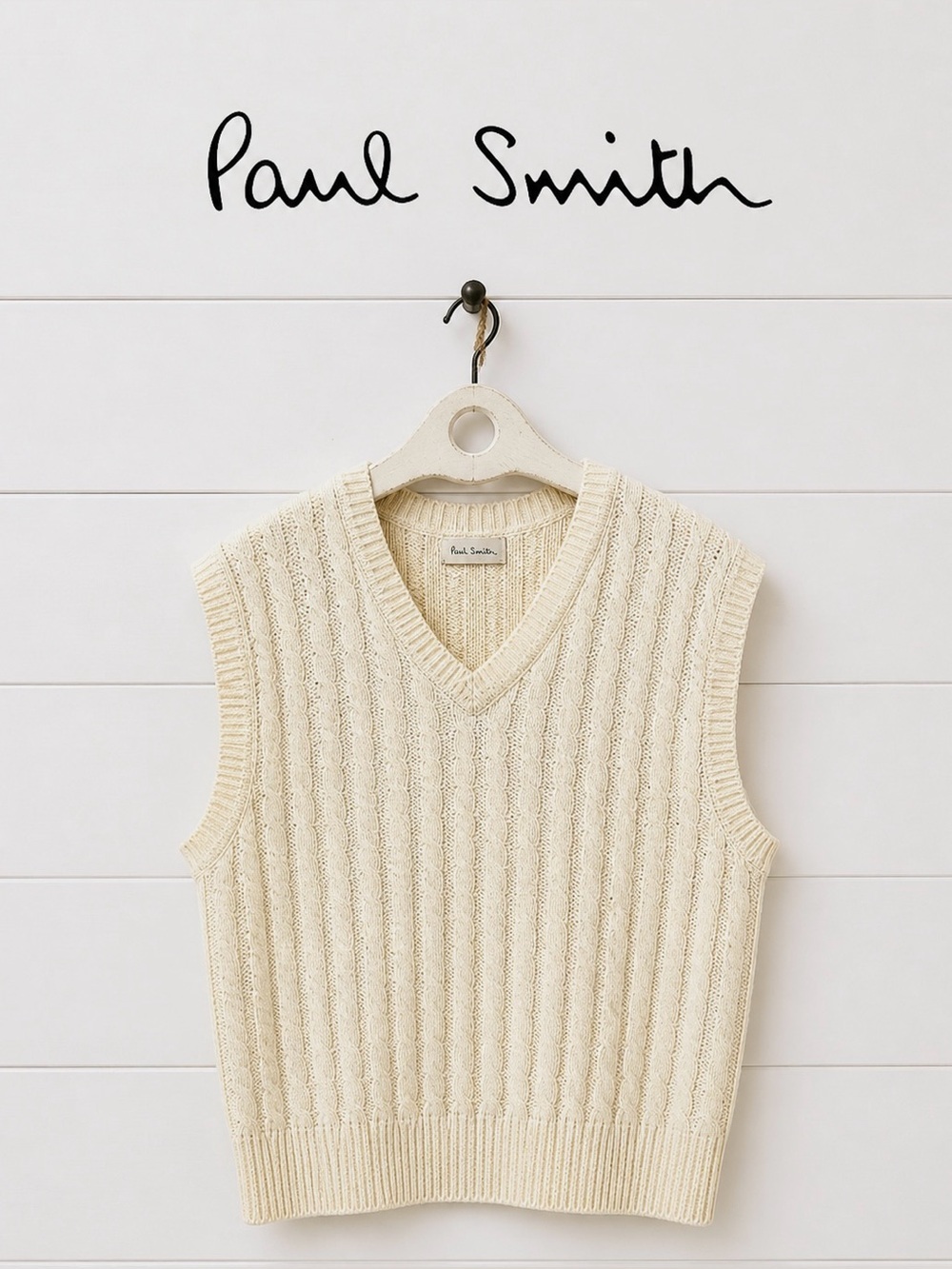 PAUL SMITH Cream Cable Knit Sweater Vest – Estimated L/XL unisex